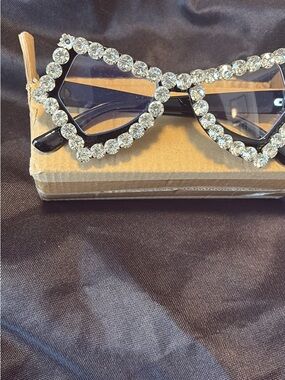 Crystal-Embellished Black Cat-Eye Sunglasses - Women Accessories